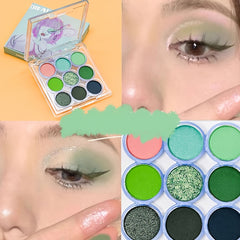 Green Purple Brown Pink 9 Eyeshadow Tray Teal Niche Fresh Retro