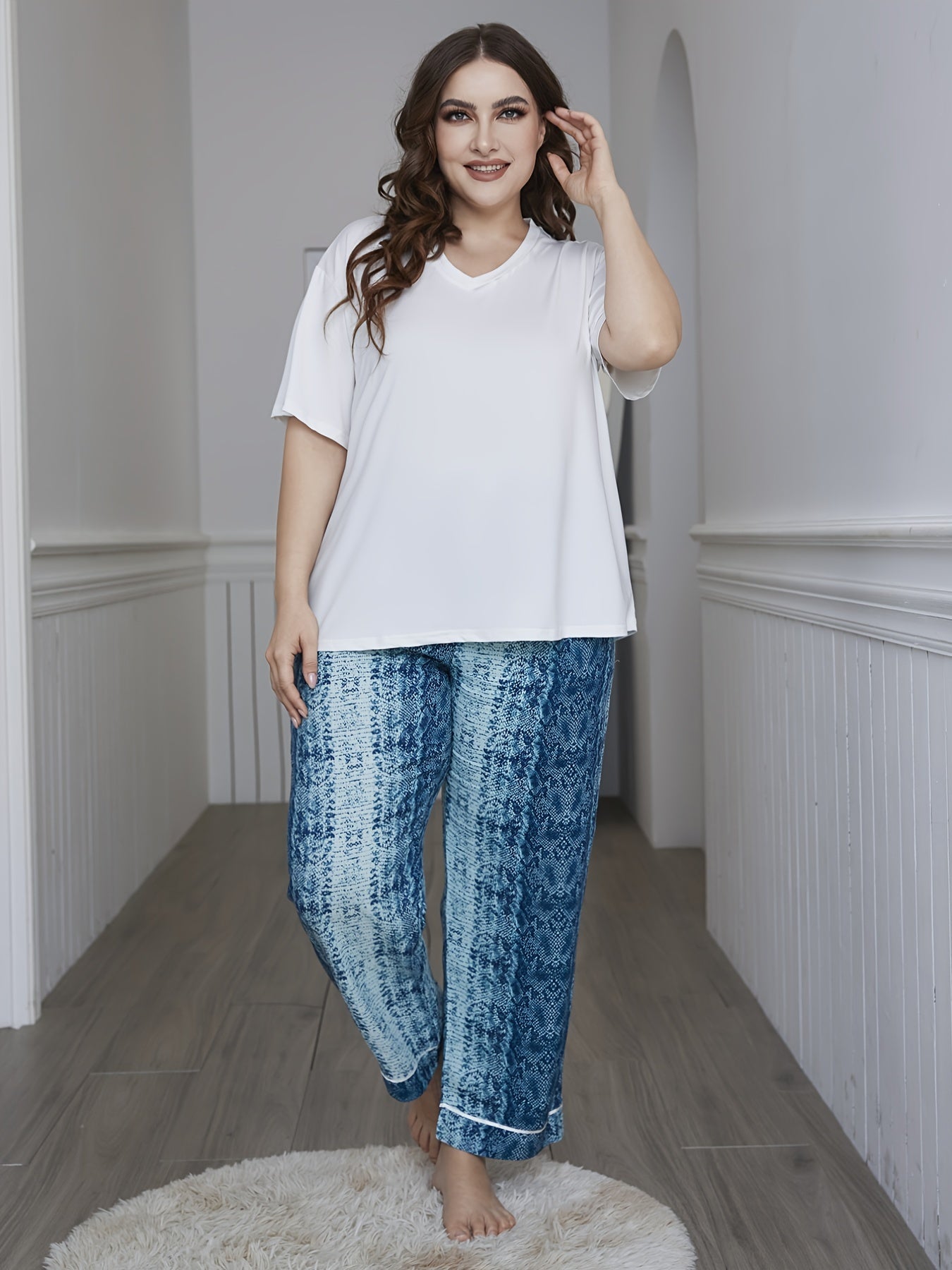 Colorblock Short Sleeve Tee & Tie Dye Print Pajama Set