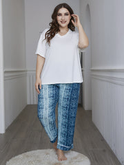 Colorblock Short Sleeve Tee & Tie Dye Print Pajama Set