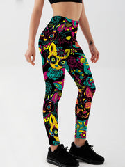 Cat Cartoon Flower Yoga Leggings High Stretch Gym Tight Pants