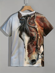 Men's Horse Graphic T Shirt 3D Print Active Stretch Short Sleeve Tee