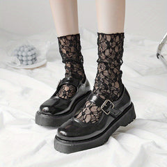 Floral Lace Mesh Calf Socks Lolita Hollow Out Knee High Socks Women's Stockings