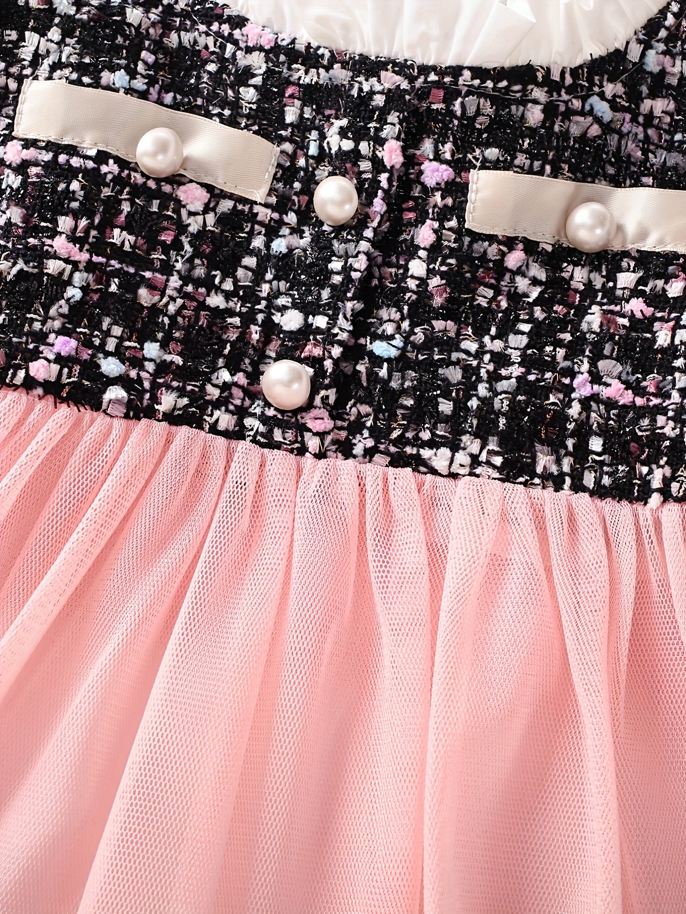 Baby Girls Lace Collar Mesh Dress Lady Plaid Tutu Dress