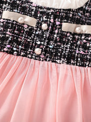 Baby Girls Lace Collar Mesh Dress Lady Plaid Tutu Dress