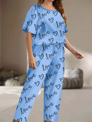Heart & Letter Print Pajama Set
