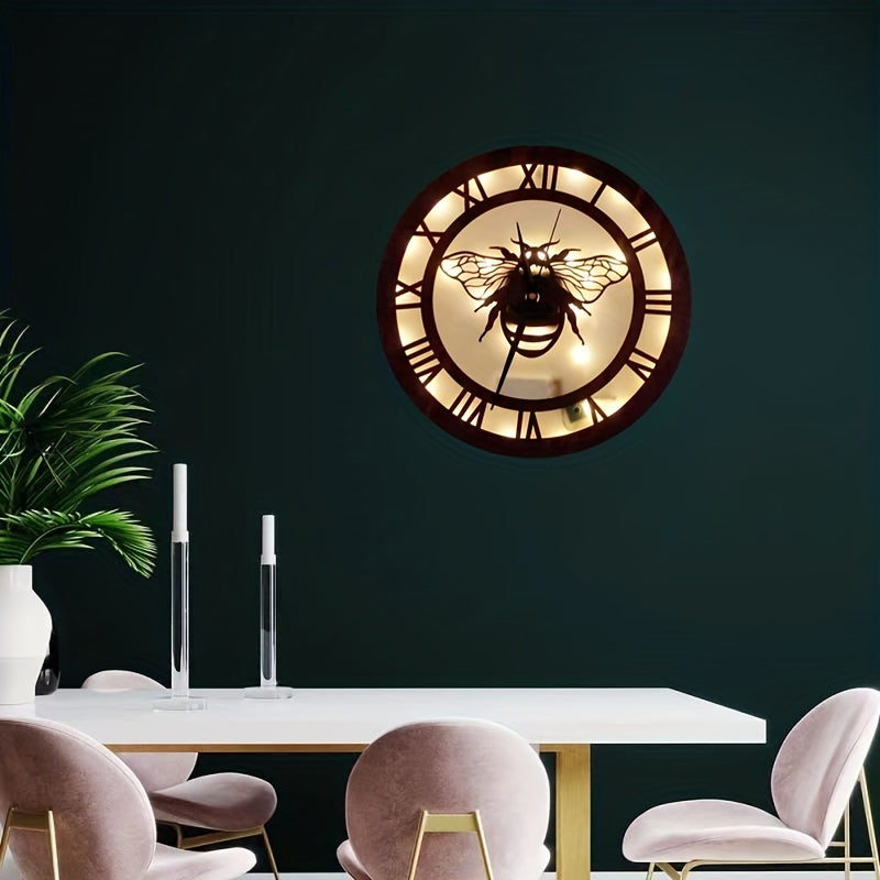 Wooden Clock Lamp Little Bee Shape Handicrafts LED Retro Decor