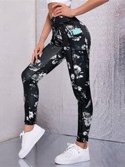 Floral Print High Stretch Yoga Pants with Phone Pocket