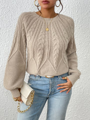 Solid Crew Neck Pullover Sweater Lantern Sleeve Criss Ruffle Trim Knit