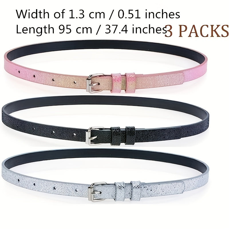 3pcs Girls Glitter Belt, Outdoor Decorative Accessories for Pants Jeans Dress