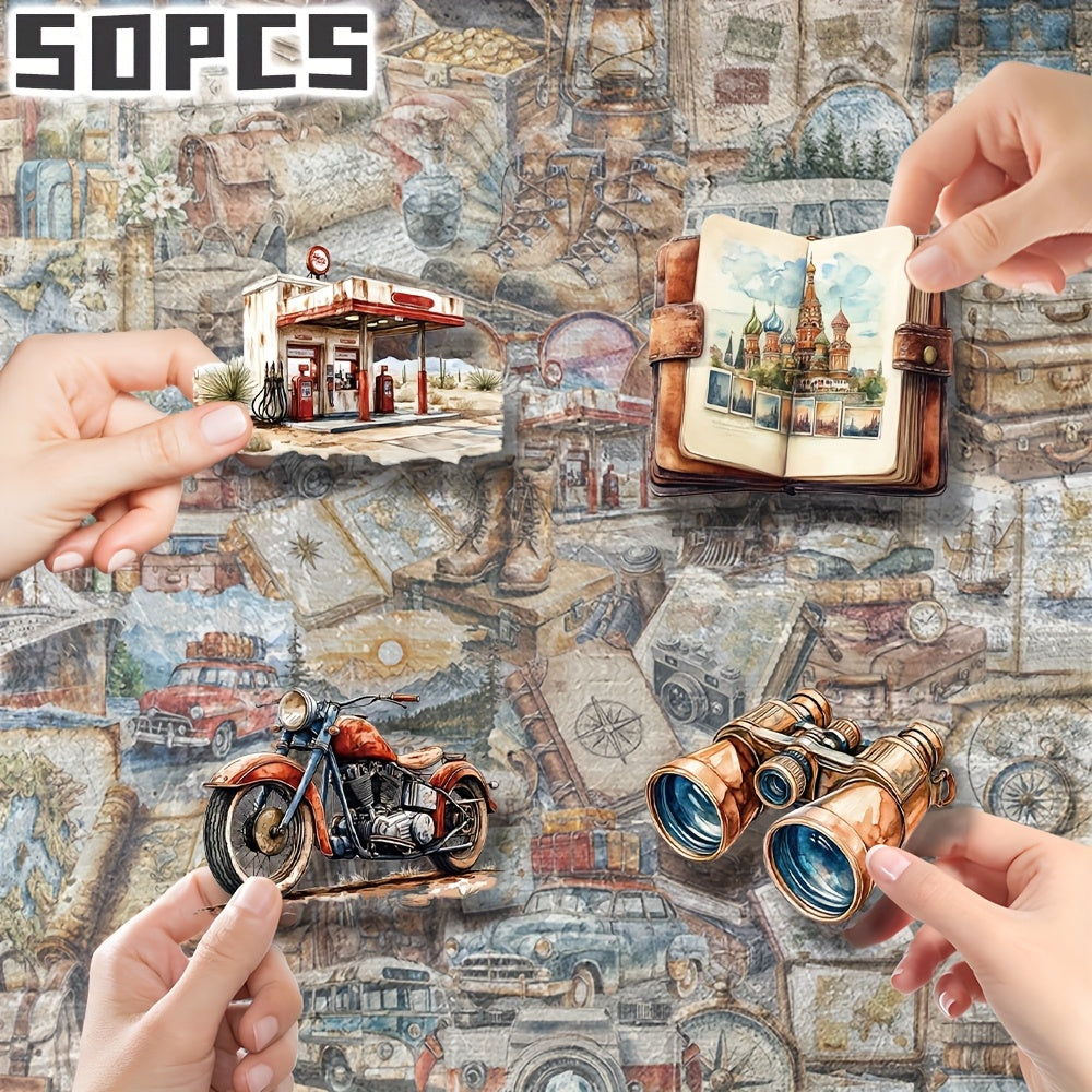 50pcs Vintage Travel Stickers for Luggage Water Bottle