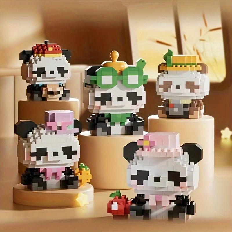 Chinese Style Panda Building Block Flower Desktop Ornament