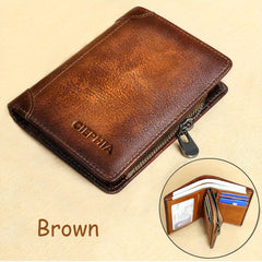RFID Blocking Short Leather Wallet with Zipper
