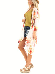 Floral V Neck Cover Up Shirt Beachwear Cardigan