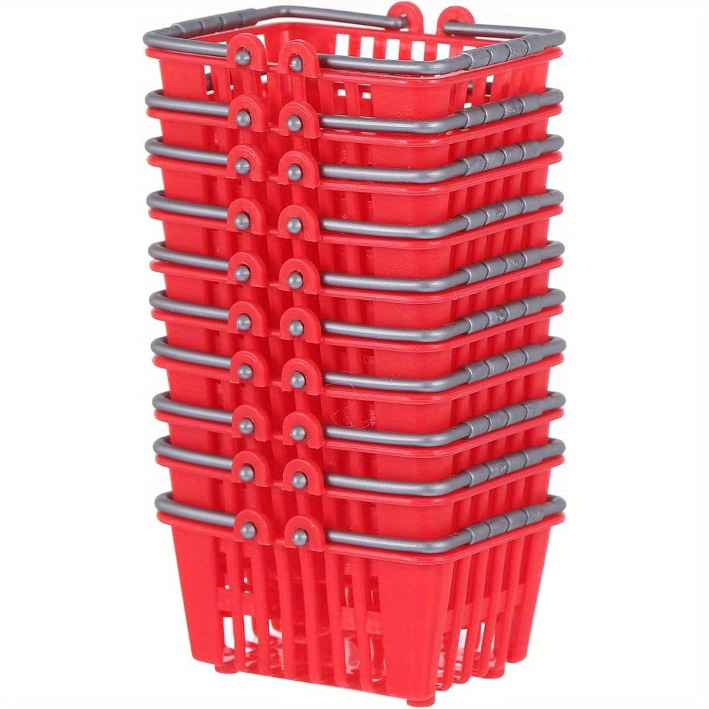 10pcs Mini Shopping Baskets Red Plastic Retail Baskets for Grocery Stores