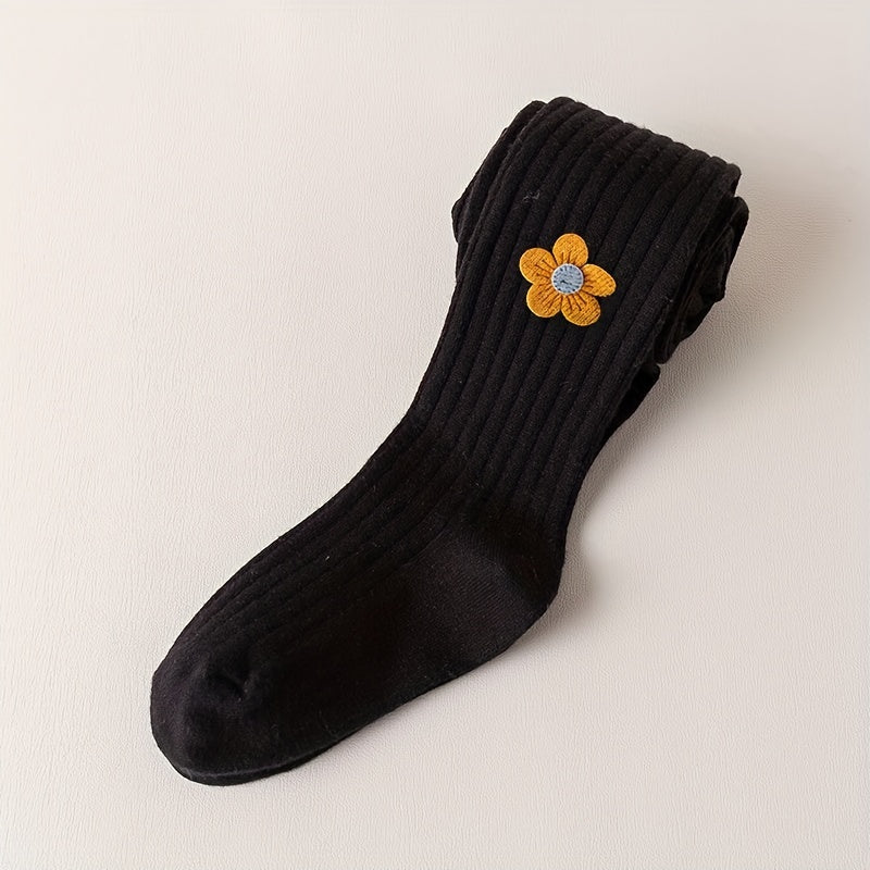 Girls Cartoon Flower Ribbed Pantyhose Soft Comfortable Socks Leggings