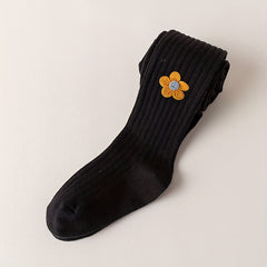 Girls Cartoon Flower Ribbed Pantyhose Soft Comfortable Socks Leggings