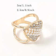 Golden Metal Scarf Ring with Faux Pearl for Women