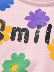 Floral Smile Print Toddler Girls' Sweatshirt Long Sleeve Top