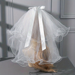 Short Satin Bow Knot Bridal Veil with Comb