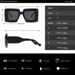 Oversized Square Frame Sunglasses Vintage Flat Top Stripe Shades Eyeglasses