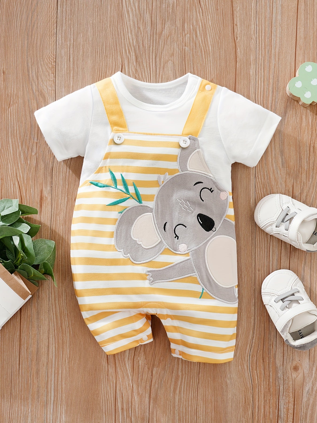 Baby Boys Koala Graphic Striped Romper Jumpsuit Clothes