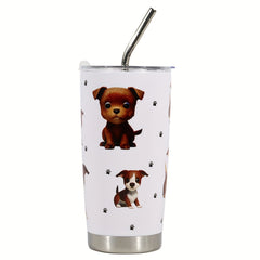 20oz Stainless Steel Insulated Tumbler With Straw & Lid Dog Design