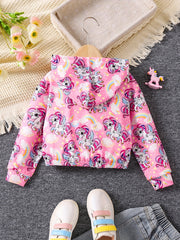 Girls Unicorn Full Print Hoodie Cropped Sweatshirt Pullover