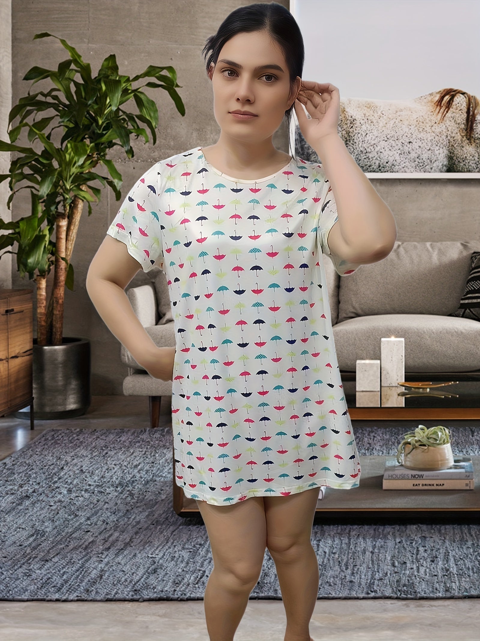 Umbrella Print Round Neck Nightdress