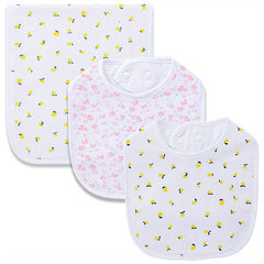 Soft & Absorbent Unisex Burp Cloth & Bib Sets - 3 Pack