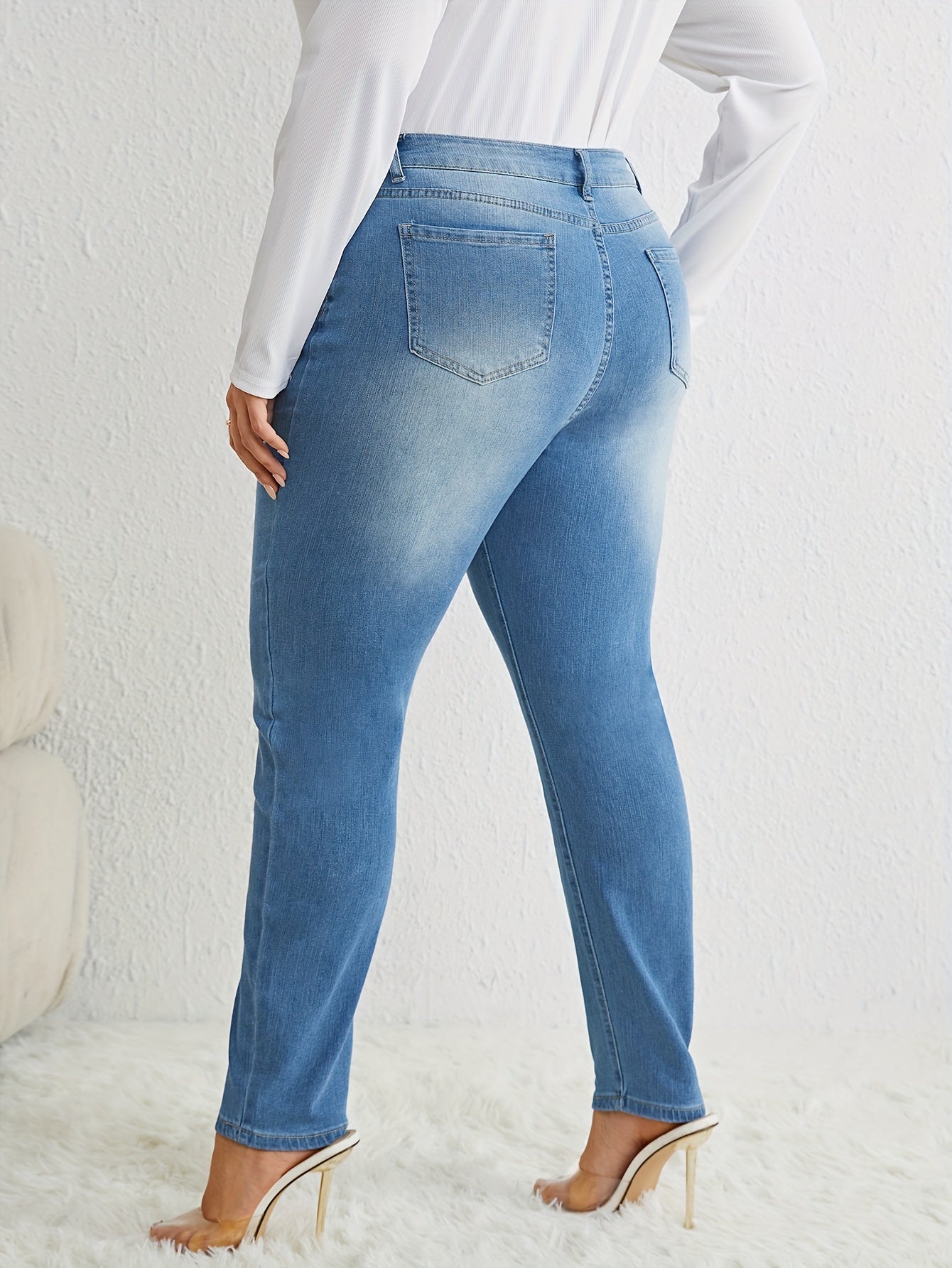 Solid Button Up Slim Fit Elastic Comfort Jeans