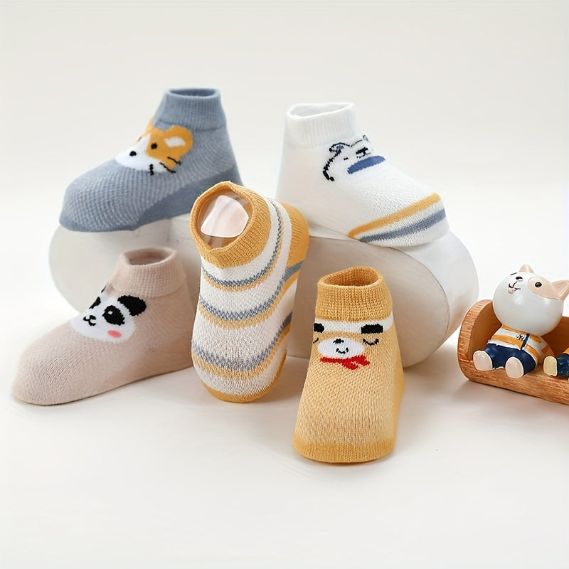 5Pairs Baby Boys Cartoon Animals Mesh Breathable Ankle Socks Summer