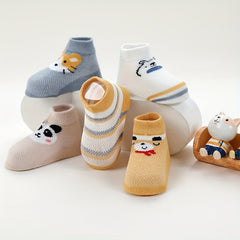 5Pairs Baby Boys Cartoon Animals Mesh Breathable Ankle Socks Summer