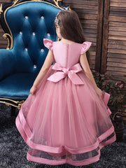 Sleeveless Princess Dress Ruffles Beads Flowers Embroidery Tulle Tutu