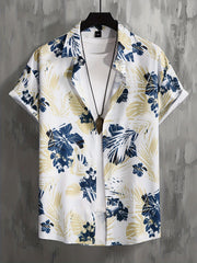 Men's Floral & Leaf Print Camp Collar Hawaiian Shirt
