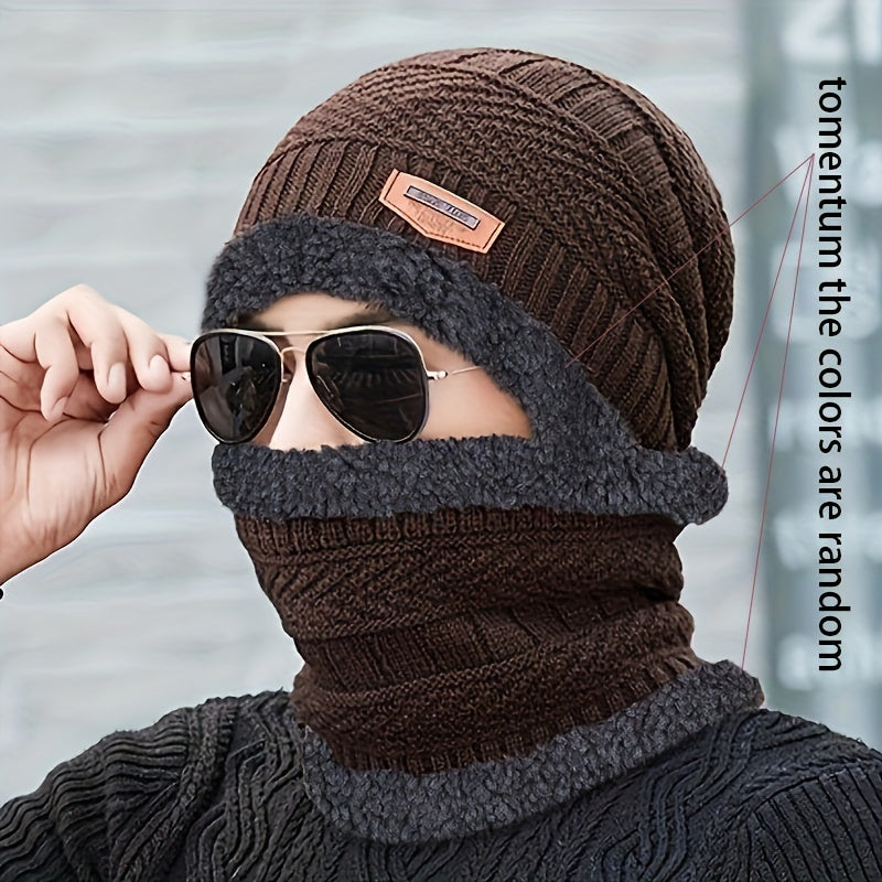 Men's Knitted Wool Cycling Hat and Scarf Set