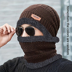 Men's Knitted Wool Cycling Hat and Scarf Set