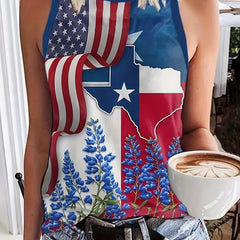 Independence Casual Tank Top Women's Plus Flag & Floral Print