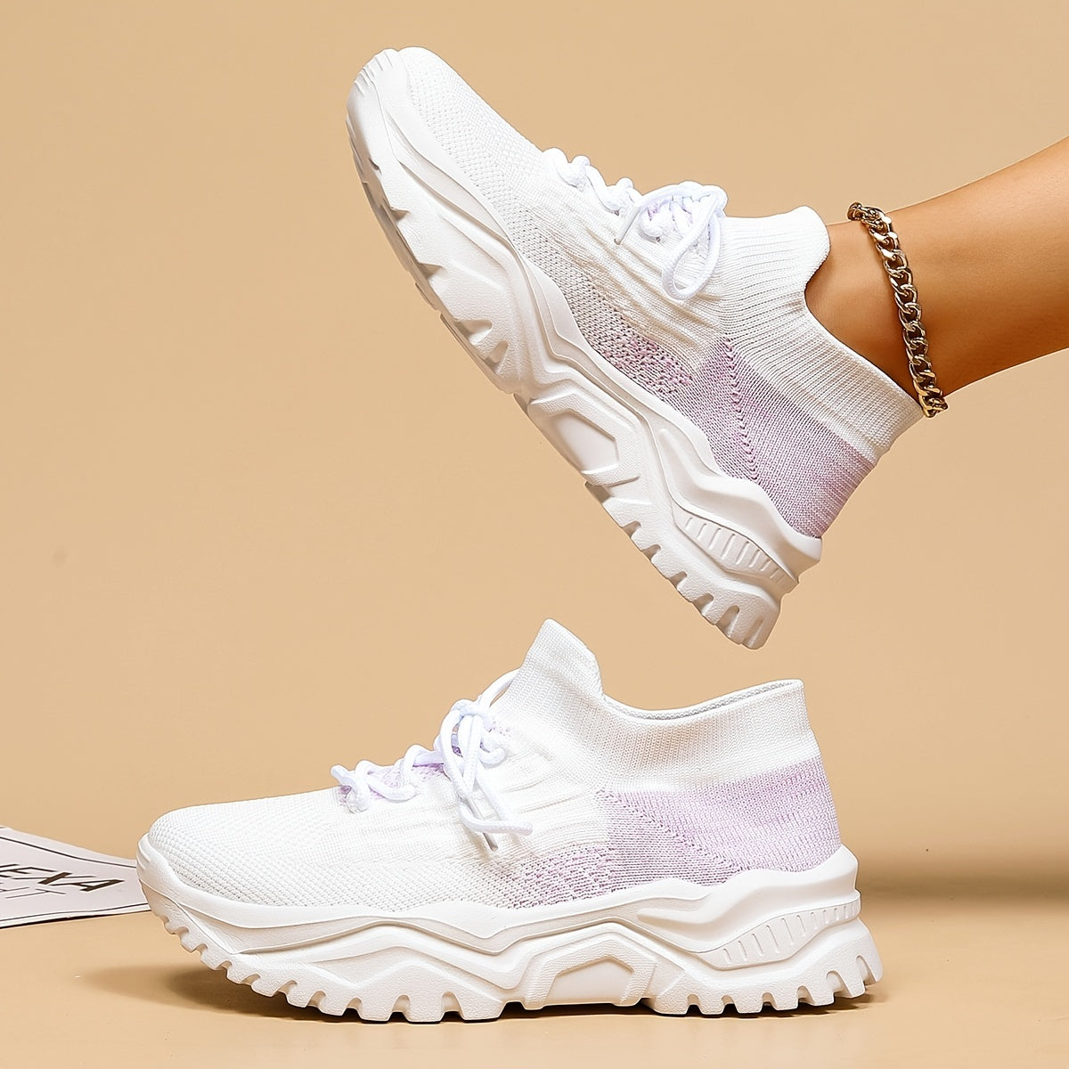 Women's Purple Chunky Sneakers Lightweight Slip On Sock Sneakers