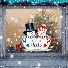 Christmas Two Snowmen Hello Wall Stickers Double Sided Visual Glass Stickers