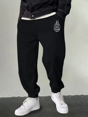 Men's Flame Print Sweatpants Casual Drawstring Loose Pants