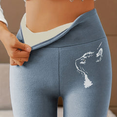 Cat Print High Waisted Tummy Control Fleece Lined Yoga Pants