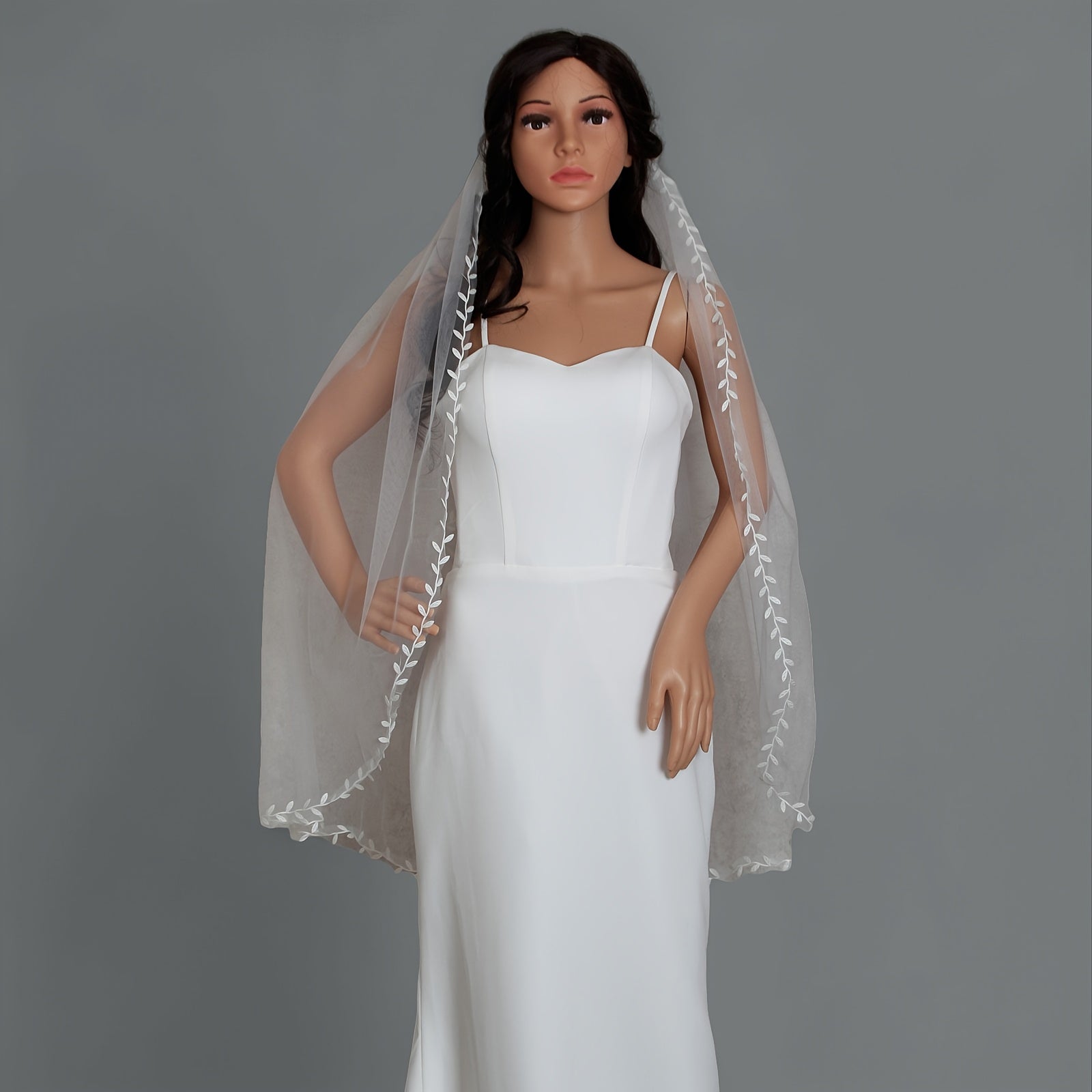 Double Layer Leaf Edge Bridal Veil Romantic Polyester Wedding Accessory Women