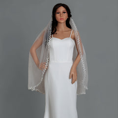 Double Layer Leaf Edge Bridal Veil Romantic Polyester Wedding Accessory Women