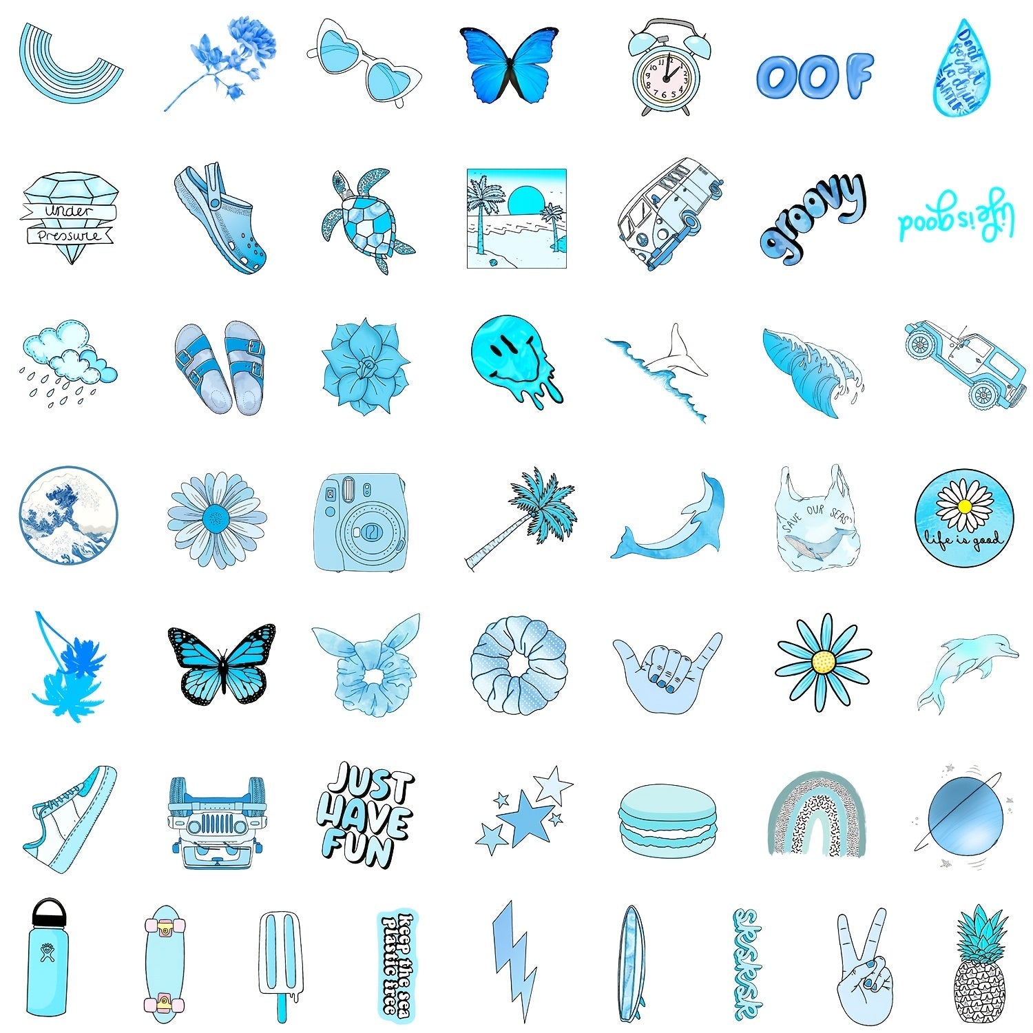 50 Waterproof Doodle Stickers for Water Bottles and Laptop