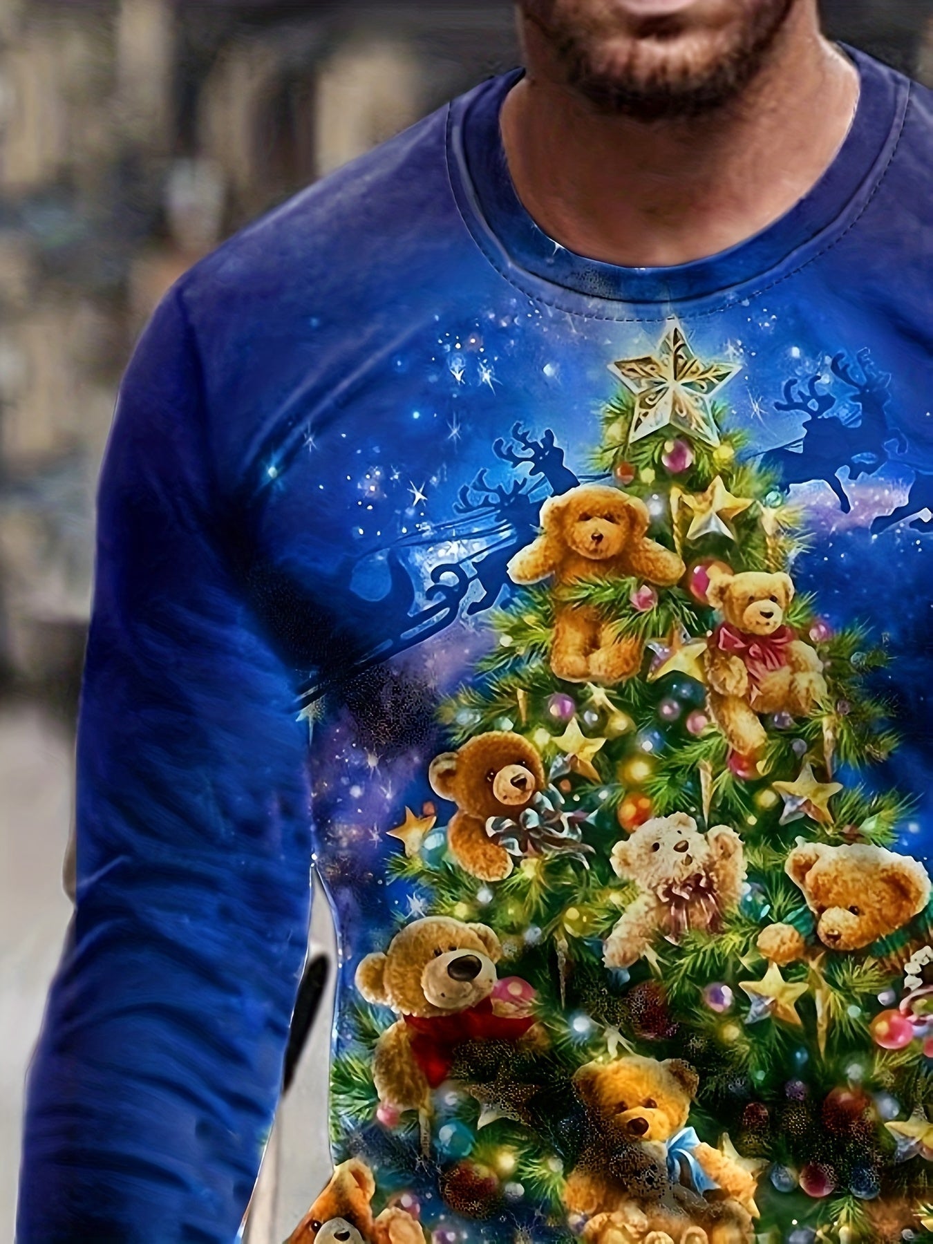 Christmas Tree Print Men's Long Sleeve Tee Stylish Autumn Shirt