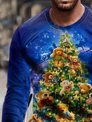 Christmas Tree Print Men's Long Sleeve Tee Stylish Autumn Shirt