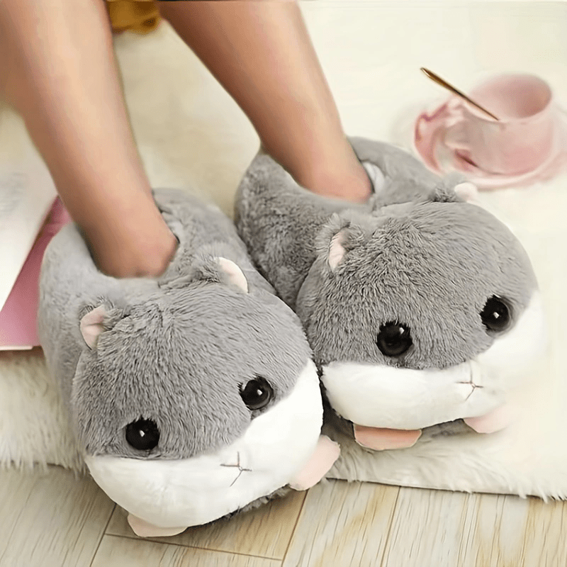 Women's Cartoon Hamster Slippers Plush Slip On Shoes