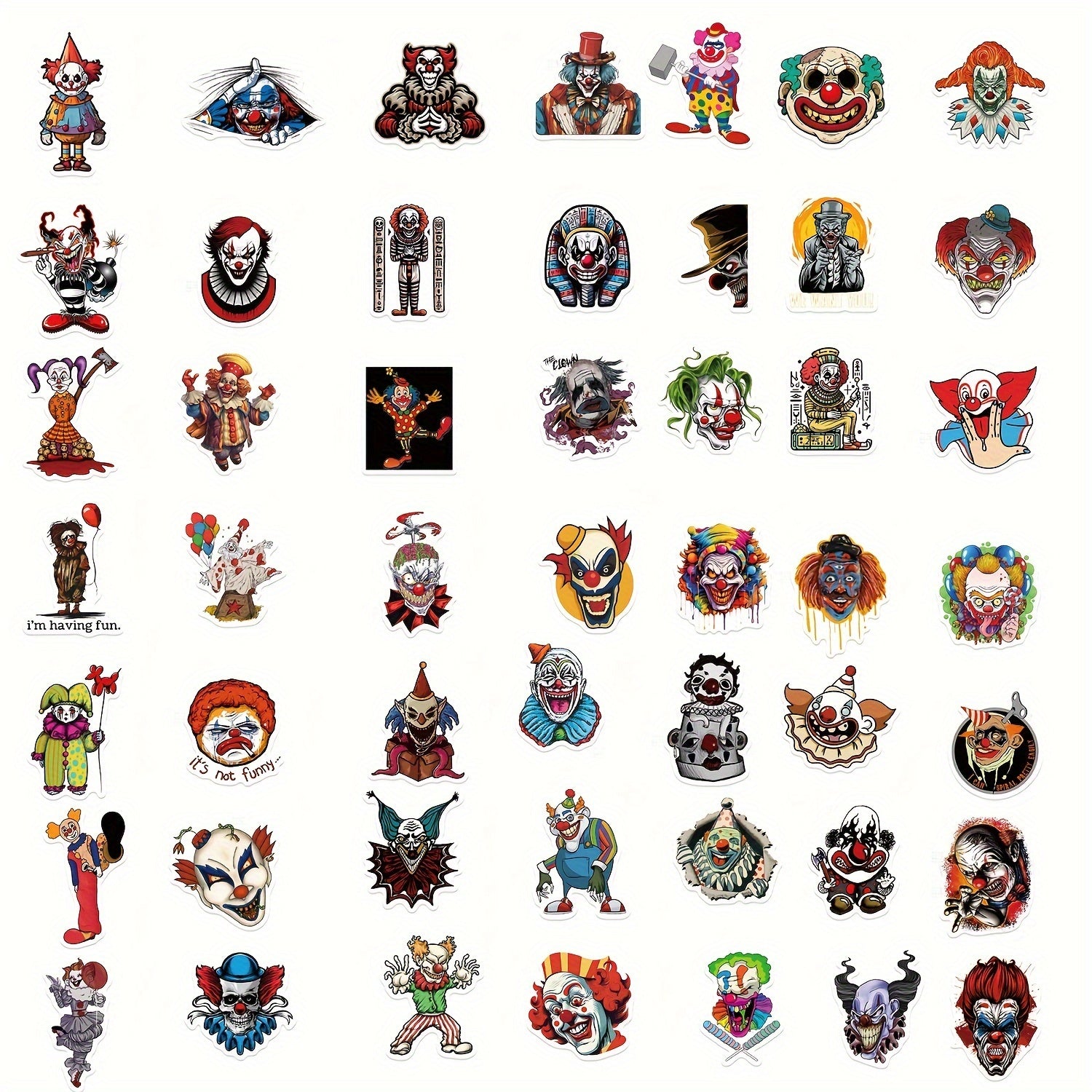 50pcs Horror Joker Vinyl Stickers for Water Bottles Laptops Mobile Phone