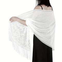 Boho Flower Pattern Fringe Trim Scarf Wrap Head Wrap For Travel