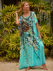 Boho Cover Up Women's Plus Animal Print Bat Sleeve V Neck